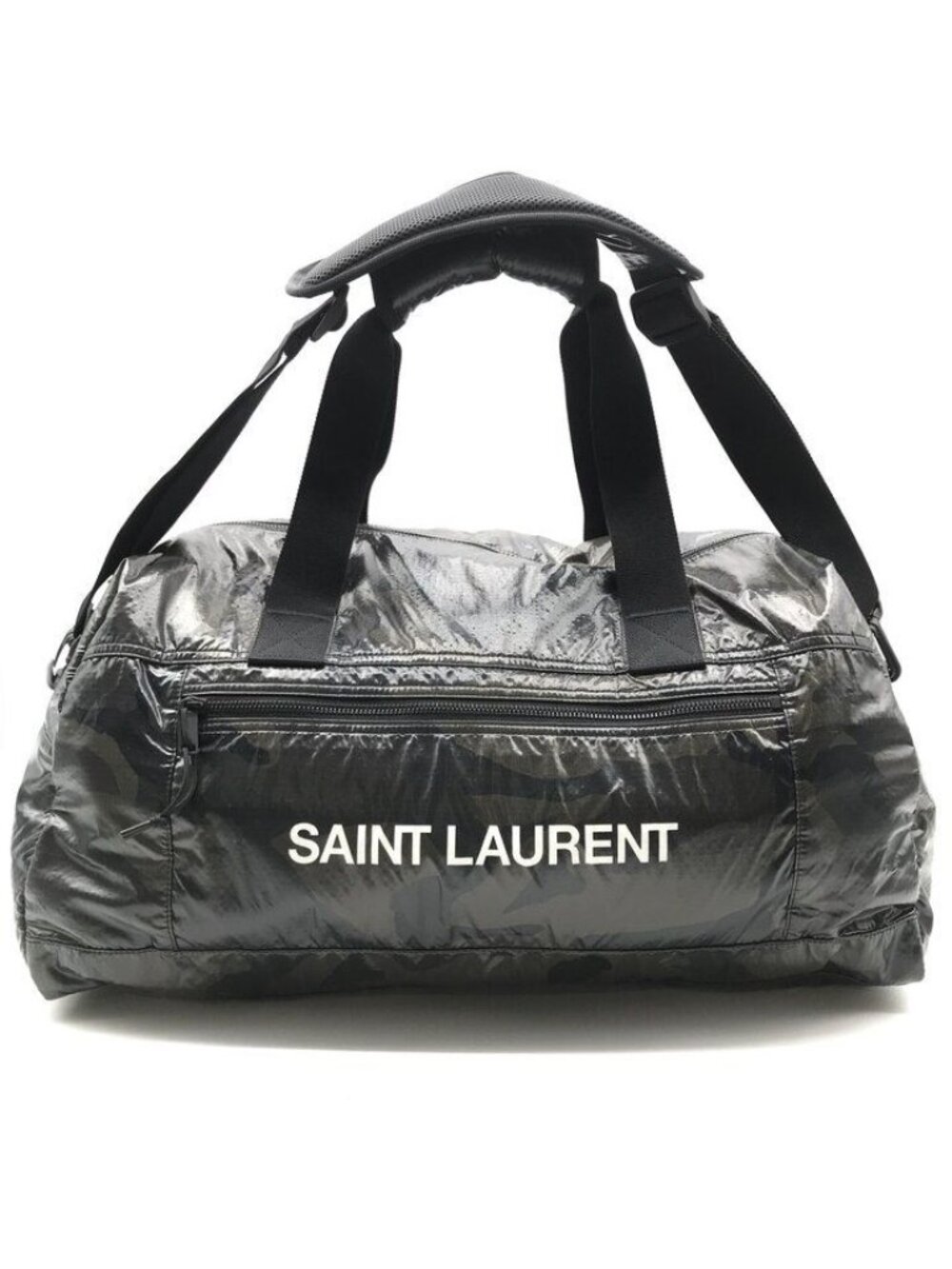 Saint Laurent YSL Paris 2-Way Nylon Duffle Shoulder Boston Bag Camouflage Khaki